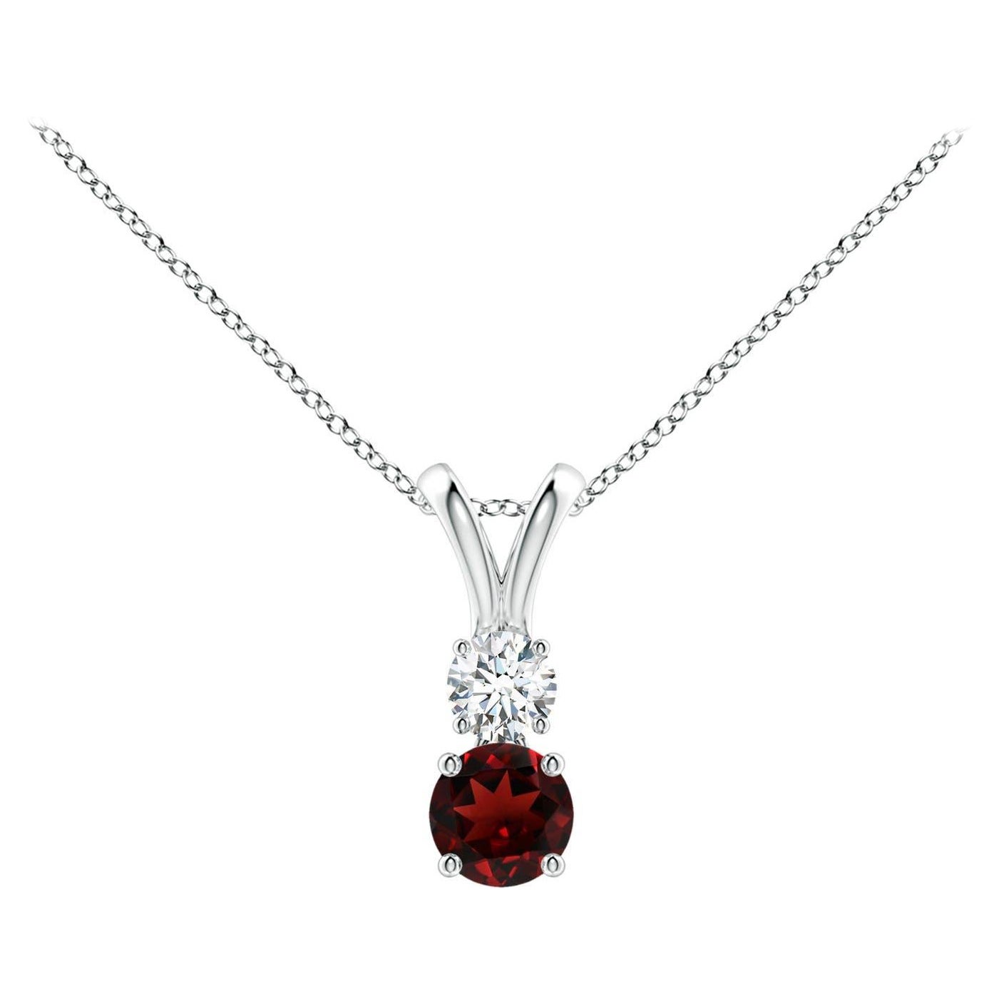 Angara natürlichen runden Granat und Diamant zwei Stein-Anhänger in 14K Solid Gold im Angebot