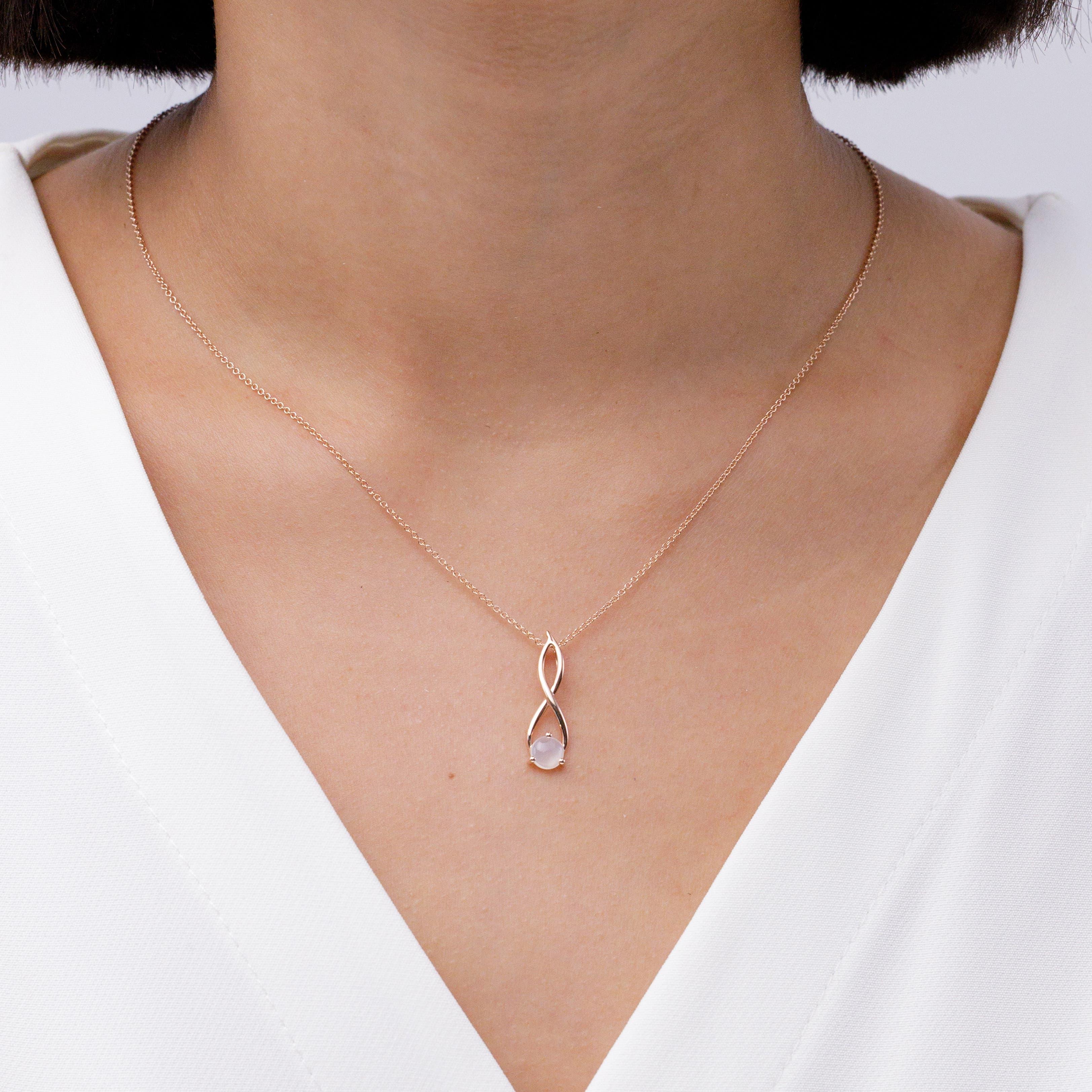 Modern Angara Natural Round Moonstone Infinity Twist Pendant in 14K Solid Gold For Sale