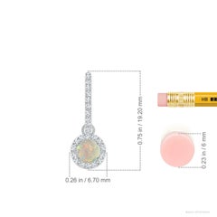 Angara Natural Round Opal Dangle Earrings with Diamond Halo in 14K Solid Gold