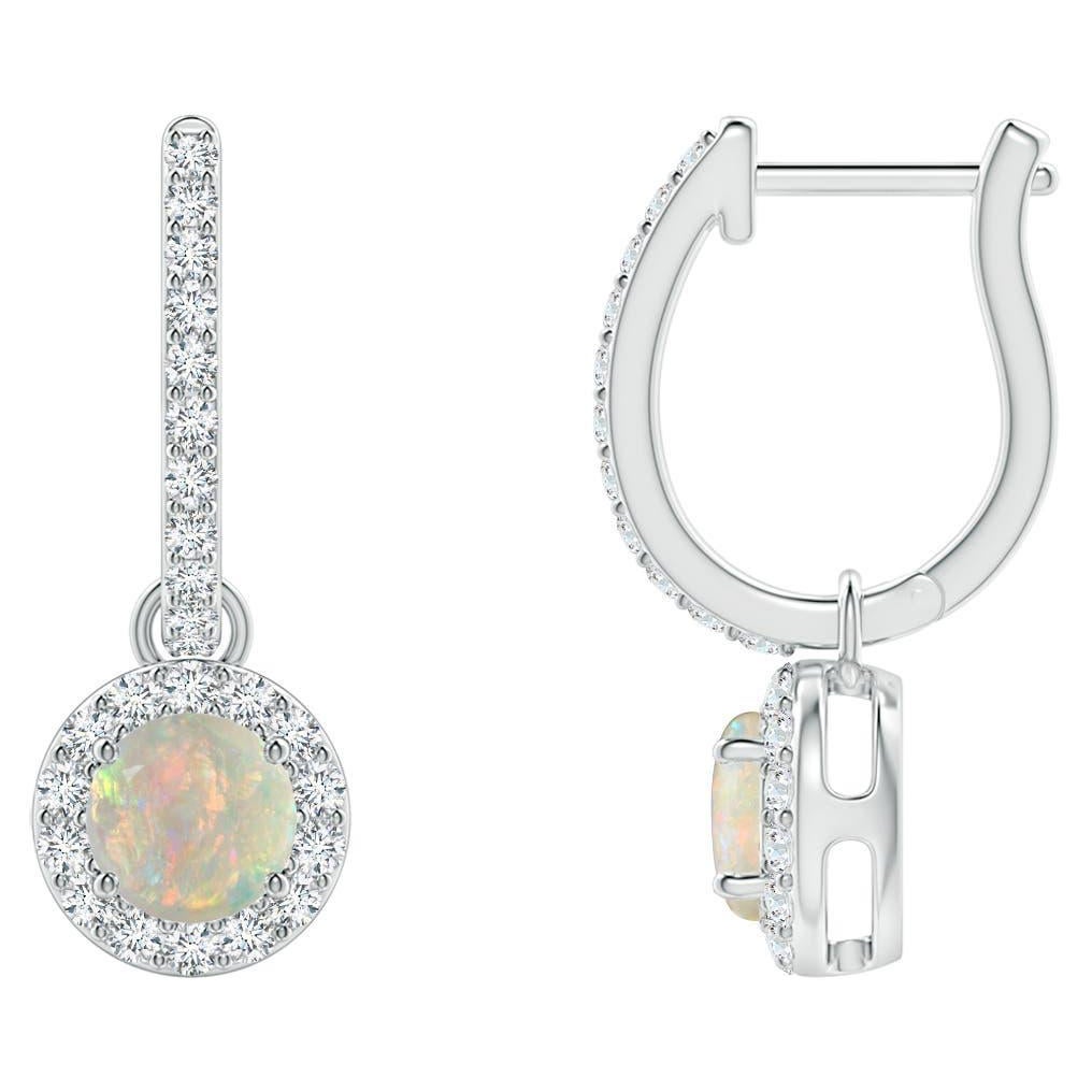 Boucles d
oreilles pendantes en or massif 14 carats ornées d
une opale ronde naturelle avec halo en diamant