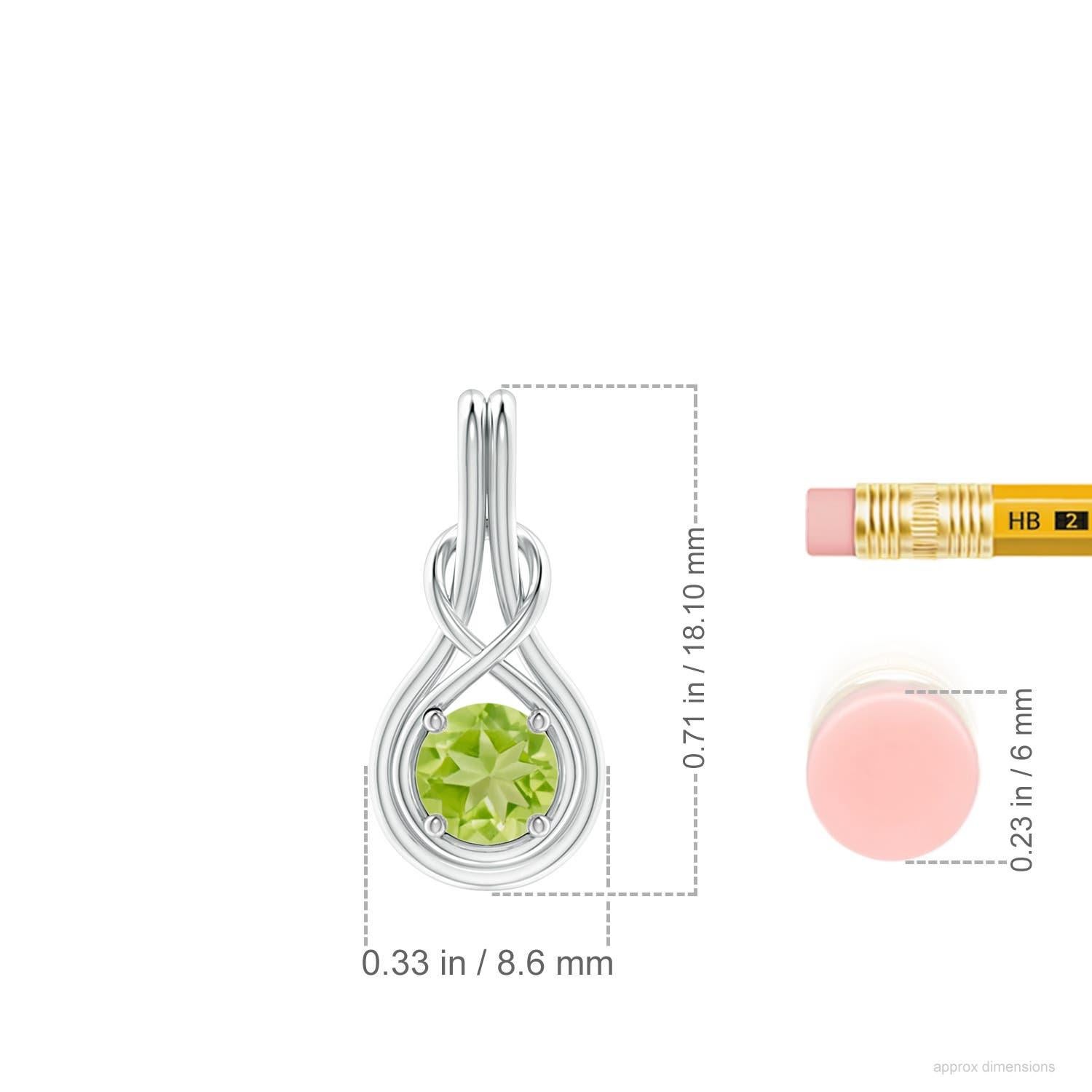 Taille ronde Pendentif en or massif 14K avec nœud infini et solitaire en péridot rond naturel Angara en vente
