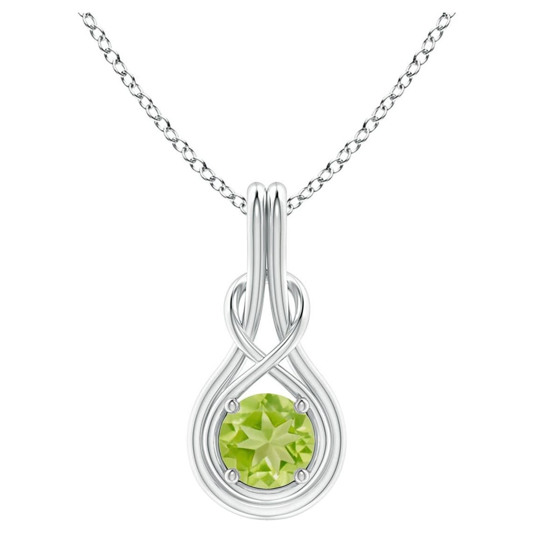 Pendentif en or massif 14K avec nœud infini et solitaire en péridot rond naturel Angara