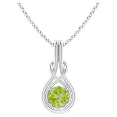Pendentif en or massif 14K avec nœud infini et solitaire en péridot rond naturel Angara