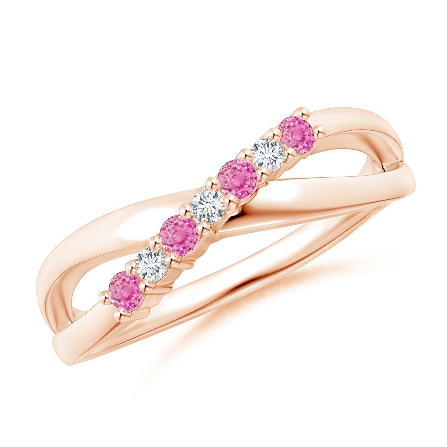 Angara natürlichen runden rosa Saphir und Diamant Crossover Ring in 14K massivem Gold im Angebot 2