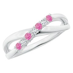 Angara natürlichen runden rosa Saphir und Diamant Crossover Ring in 14K massivem Gold
