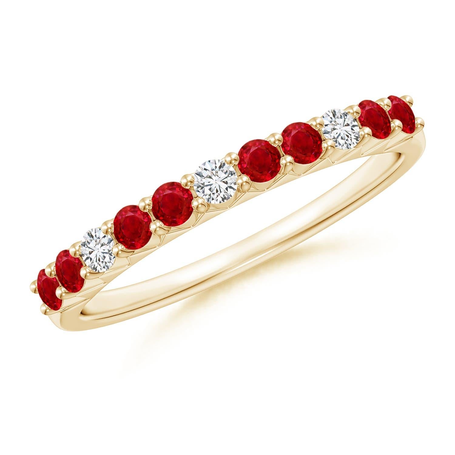 Angara Natural Round Ruby and Diamond Eternity Wedding Ring in 14K Solid Gold For Sale 1
