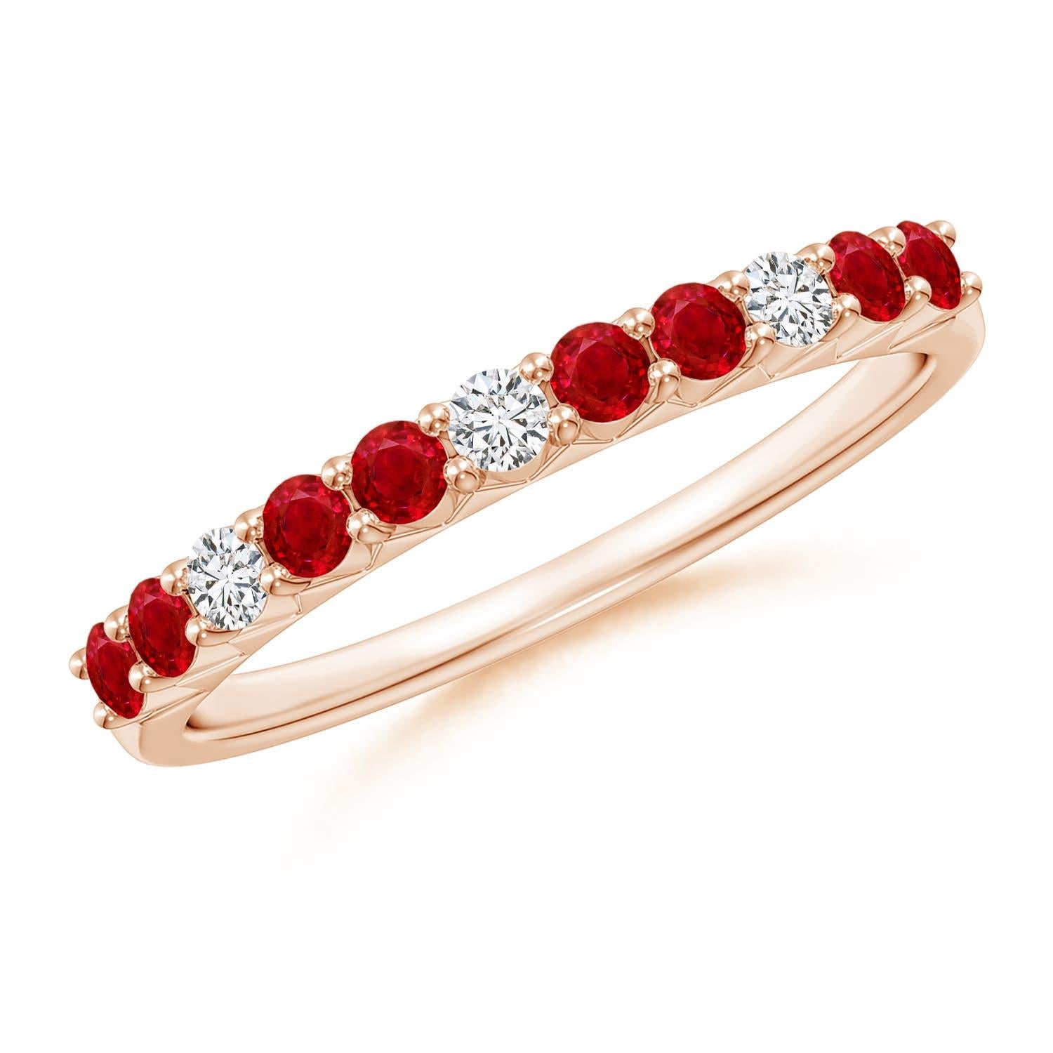 Angara Natural Round Ruby and Diamond Eternity Wedding Ring in 14K Solid Gold For Sale 2