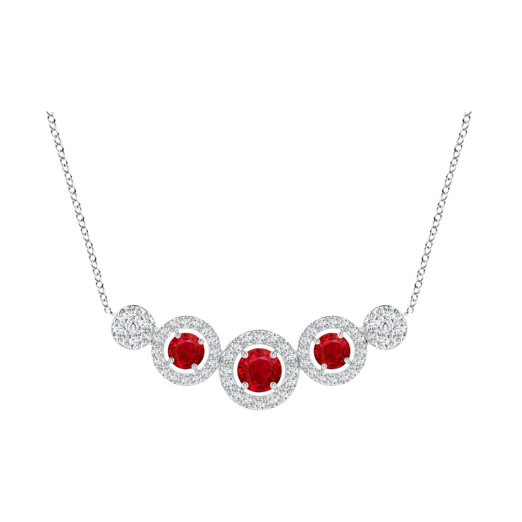 Collana a raggiera con diamanti e rubini tondi naturali Angara in oro massiccio 14K per donna