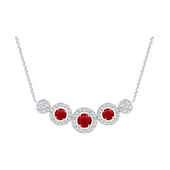 Angara Natural Round Ruby and Diamond Halo Necklace in 14K Solid Gold for Women