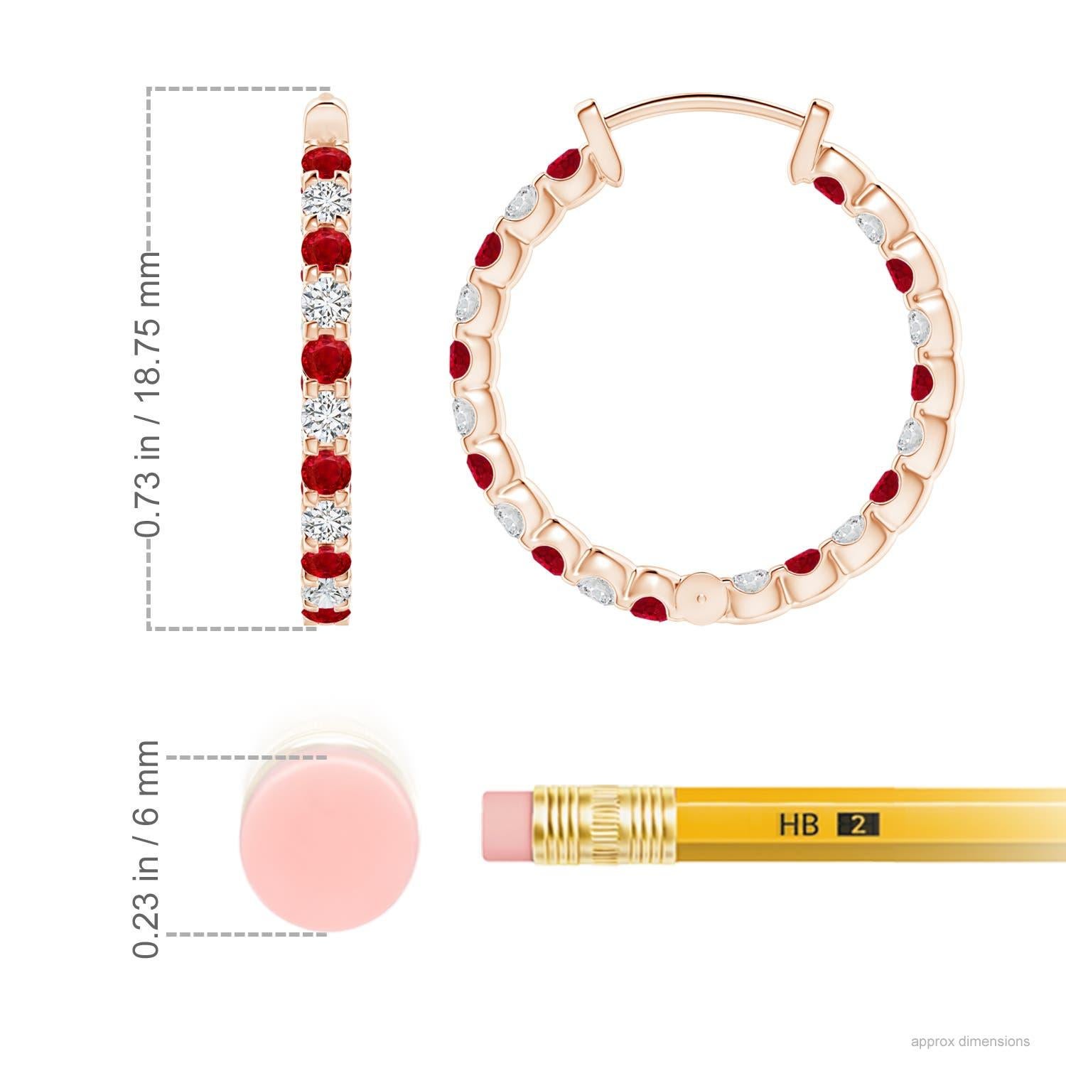 Angara Natürliche Runde Rubin und Diamant Inside Out Hoop Ohrringe in 14K Solid Gold (Rundschliff) im Angebot