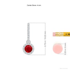 Pendientes colgantes de rubí redondo natural Angara con halo de diamantes en oro macizo de 14 quilates