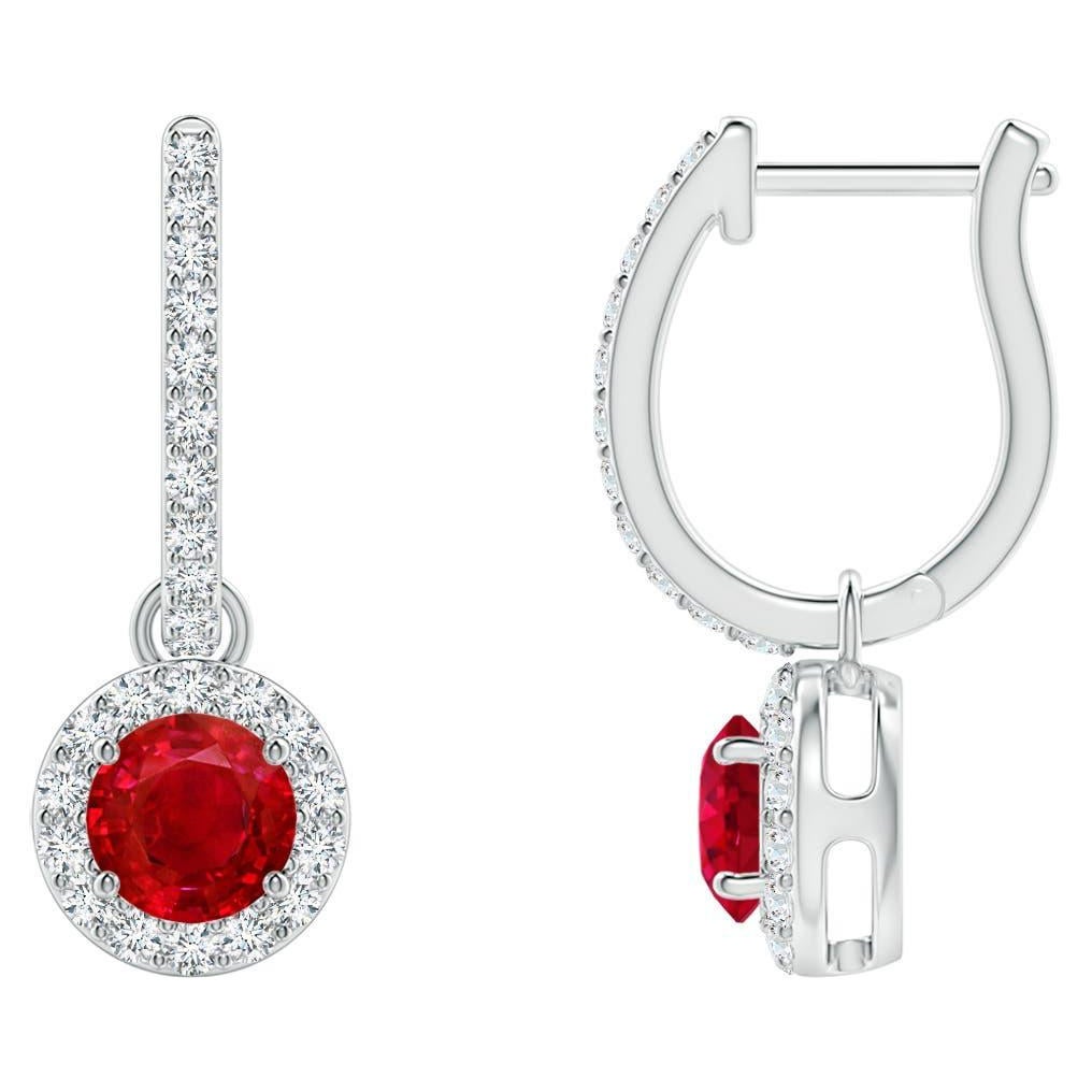 Boucles d'oreilles pendantes en or massif 14K ornées de diamants et de rubis ronds naturels Angara