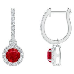 Boucles d'oreilles pendantes en or massif 14K ornées de diamants et de rubis ronds naturels Angara