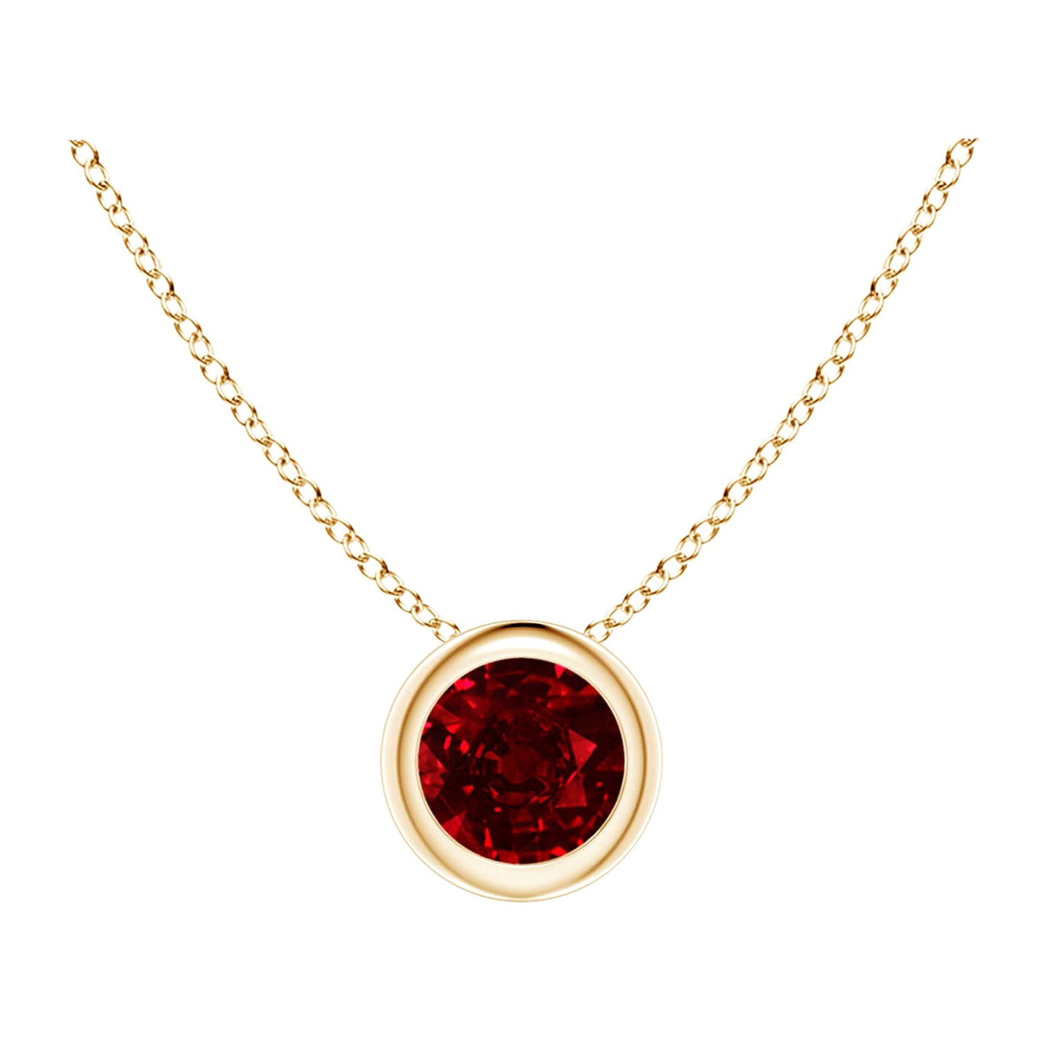 Colgante Solitario de Rubí Redondo Natural en Oro Amarillo de 14K (Tamaño-4mm)