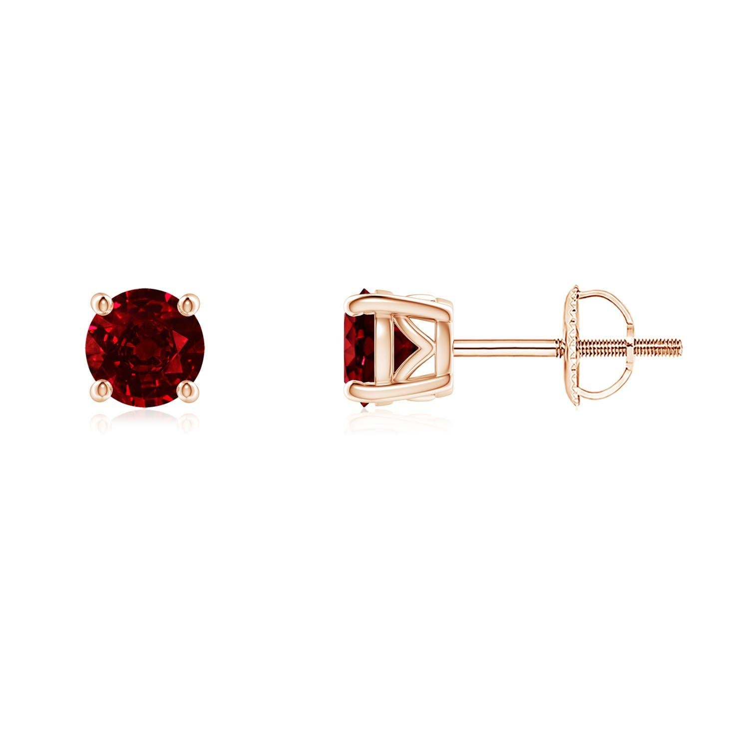 Donna Angara Natural Round Ruby Solitaire Stud Earrings in 14K Solid Gold for Women in vendita