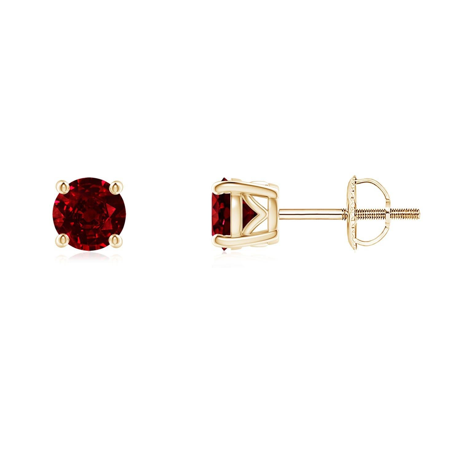 Angara Natural Round Ruby Solitaire Stud Earrings in 14K Solid Gold for Women in vendita 1