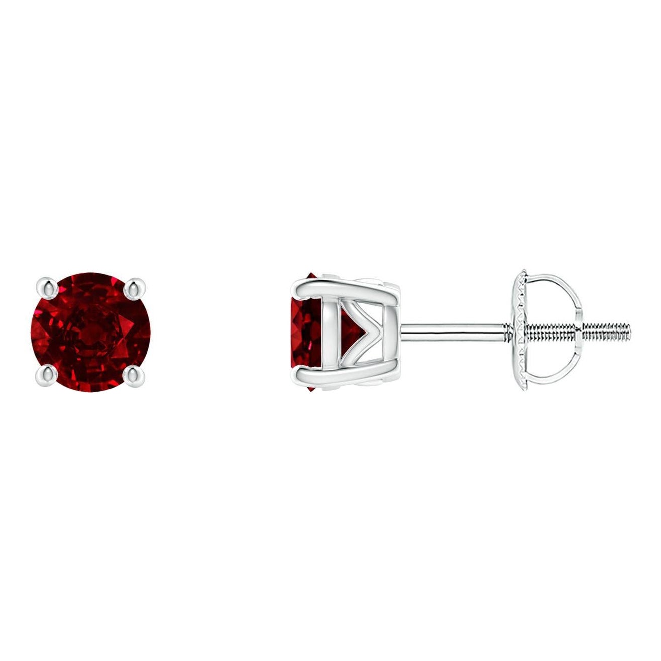 Angara Natural Round Ruby Solitaire Stud Earrings in 14K Solid Gold for Women