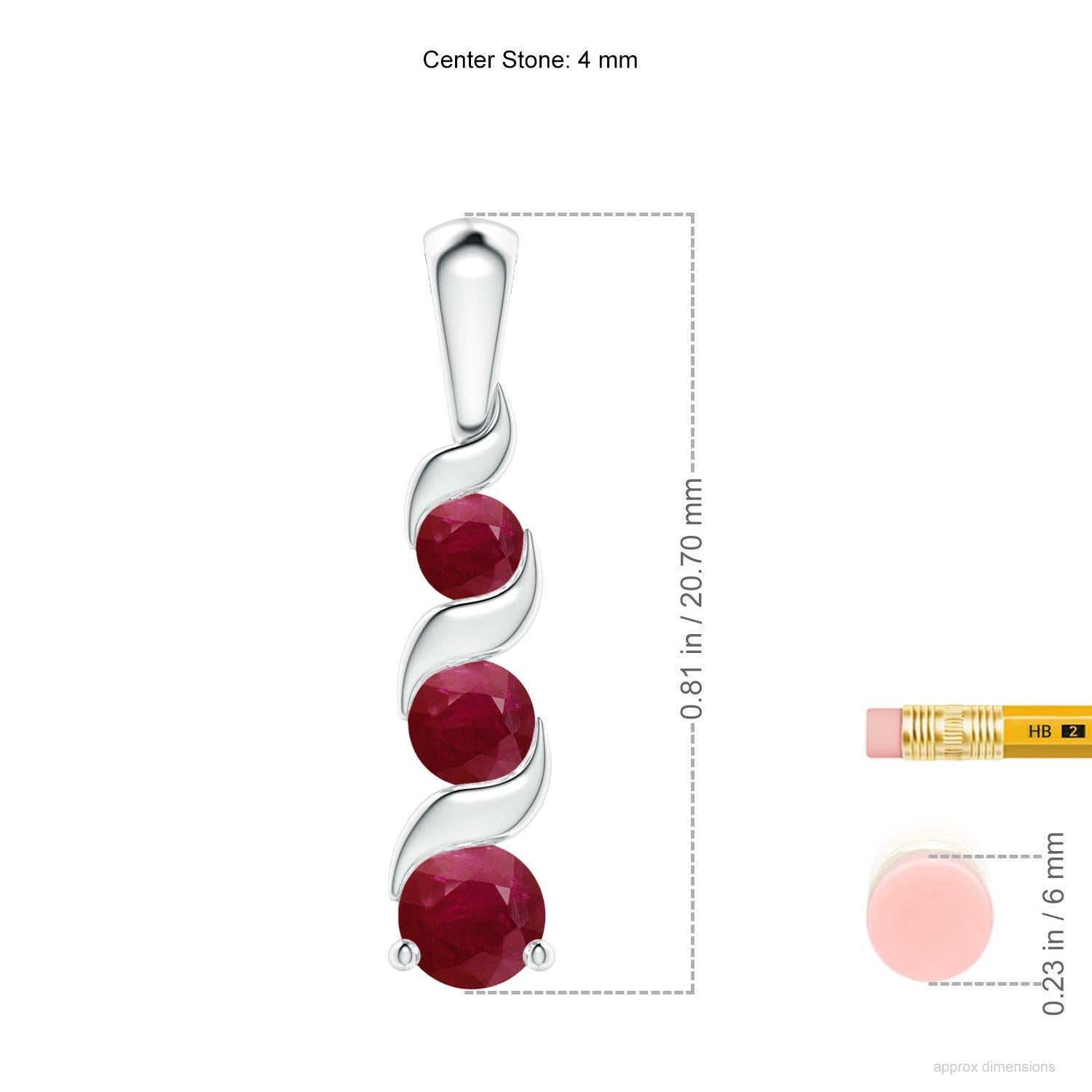 Round Cut Angara Natural Round Ruby Three Stone Journey Pendant in 14K Solid Gold For Sale