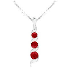 ANGARA Pendentif voyage à trois pierres en or blanc 14 carats avec rubis rond naturel de 0,34 carat