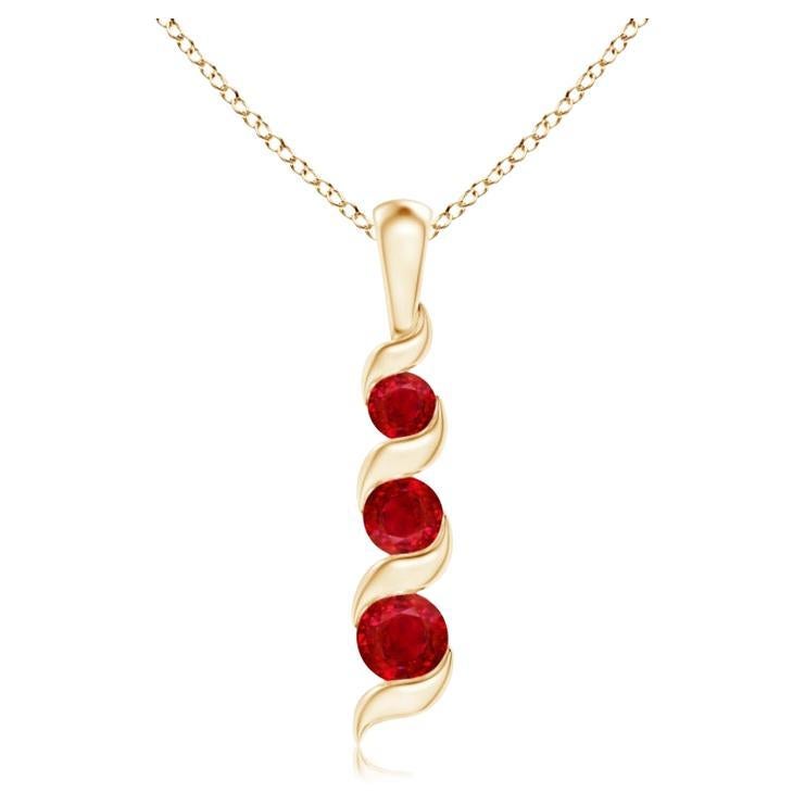 ANGARA Natural Round 0.34ct Ruby Three Stone Journey Pendant in Yellow Gold For Sale