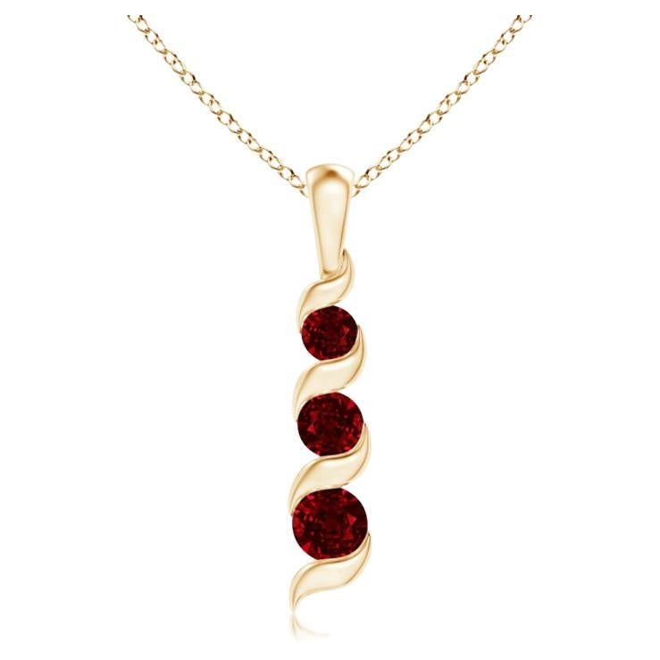 ANGARA Natural Round 0.34ct Ruby Three Stone Journey Pendant in Yellow Gold For Sale