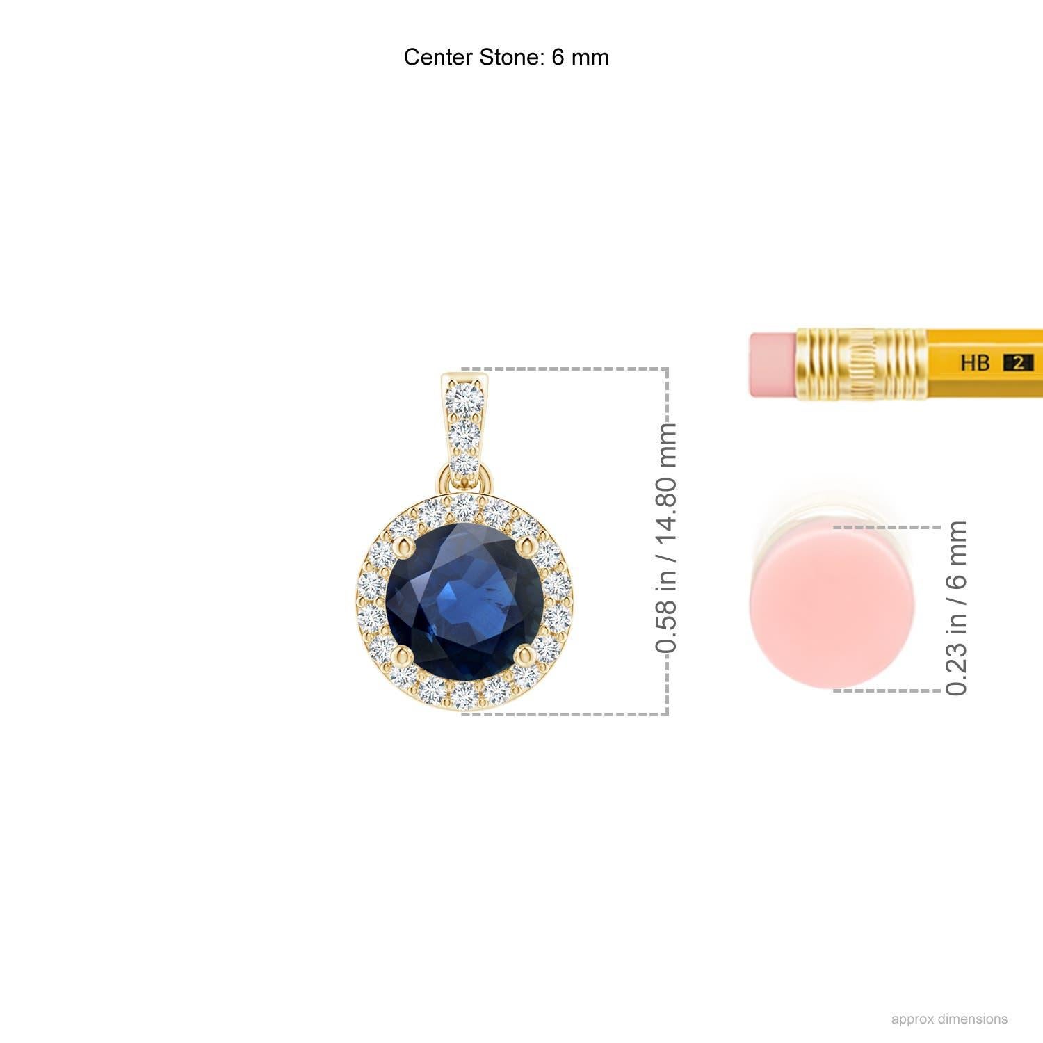 Angara natürlichen runden Saphir Anhänger mit Diamant Halo in 14K massivem Gold baumeln im Zustand „Neu“ im Angebot in Los Angeles, CA
