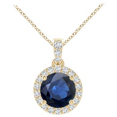 Pendentif Angara en or massif 14K avec saphir rond naturel et halo en diamant