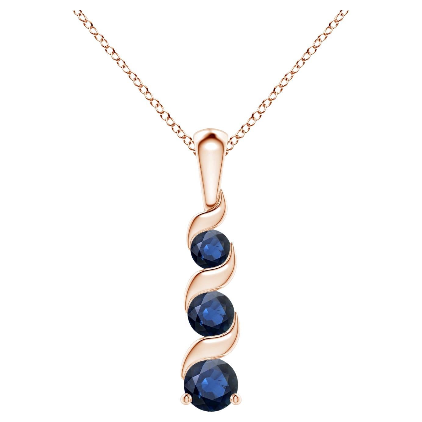 ANGARA Natural Round 0.33ct Blue Sapphire Three Stone Pendant in 14K Rose Gold