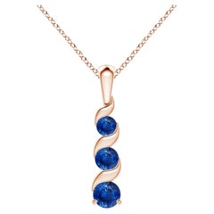 Natural Round Sapphire Three Stone Pendant in 14K Rose Gold (Size-4mm)