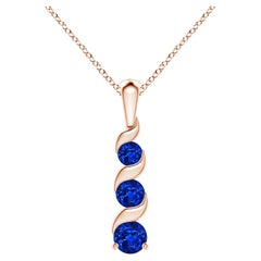 ANGARA Pendentif à trois pierres en or rose 14 carats avec saphir bleu rond naturel de 0,33 carat