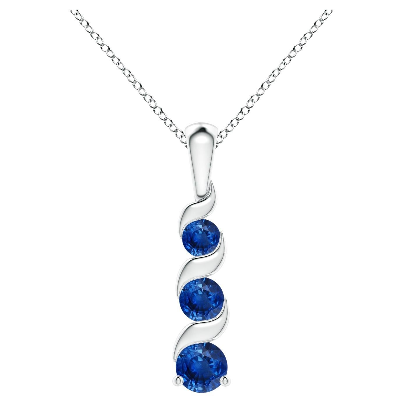 ANGARA Natural Round 0.33ct Blue Sapphire Three Stone Pendant in 14K White Gold For Sale