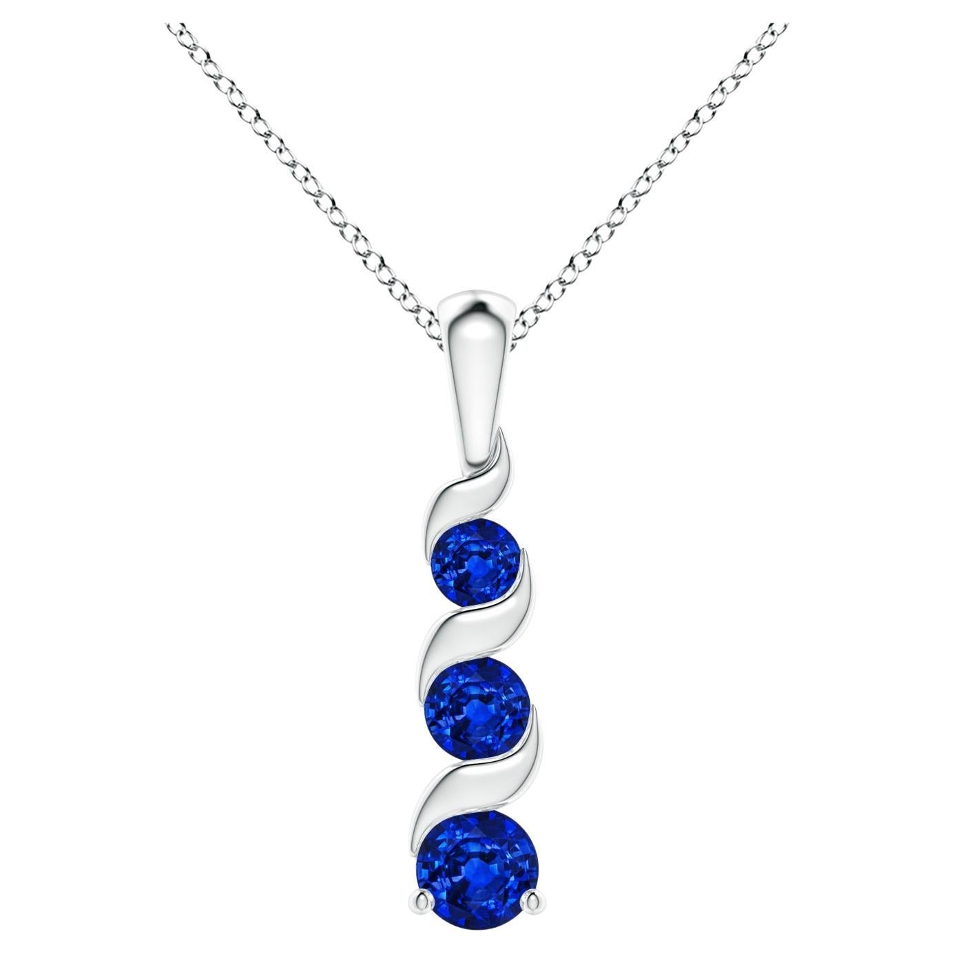 ANGARA Natural Round 0.33ct Blue Sapphire Three Stone Pendant in 14K White Gold For Sale