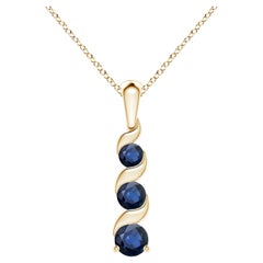 ANGARA Pendentif à trois pierres en or jaune 14 carats avec saphir bleu rond naturel de 0,33 carat