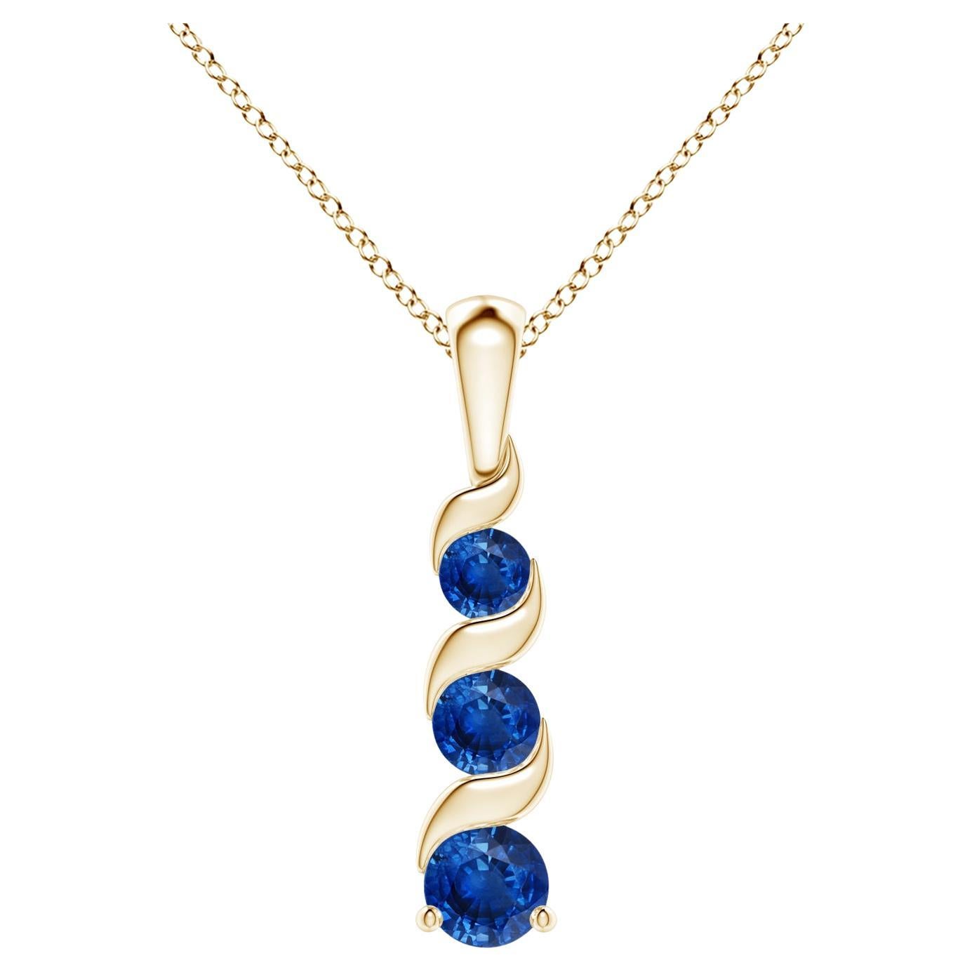 ANGARA Natural Round 0.33ct Blue Sapphire Three Stone Pendant in 14K Yellow Gold For Sale