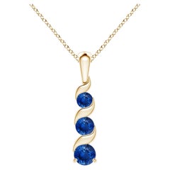 ANGARA Pendentif à trois pierres en or jaune 14 carats avec saphir bleu rond naturel de 0,33 carat