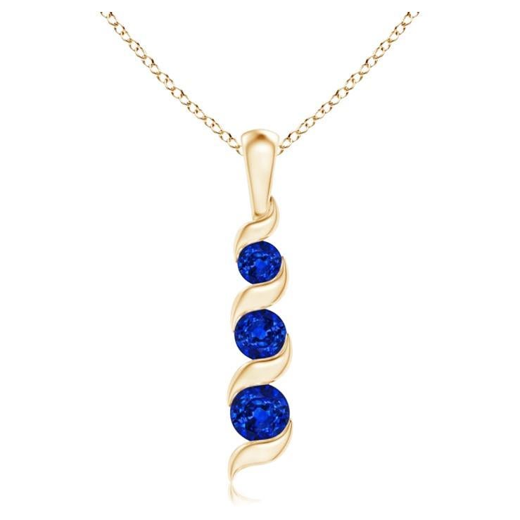 ANGARA Natural Round 0.33ct Blue Sapphire Three Stone Pendant in 14K Yellow Gold For Sale