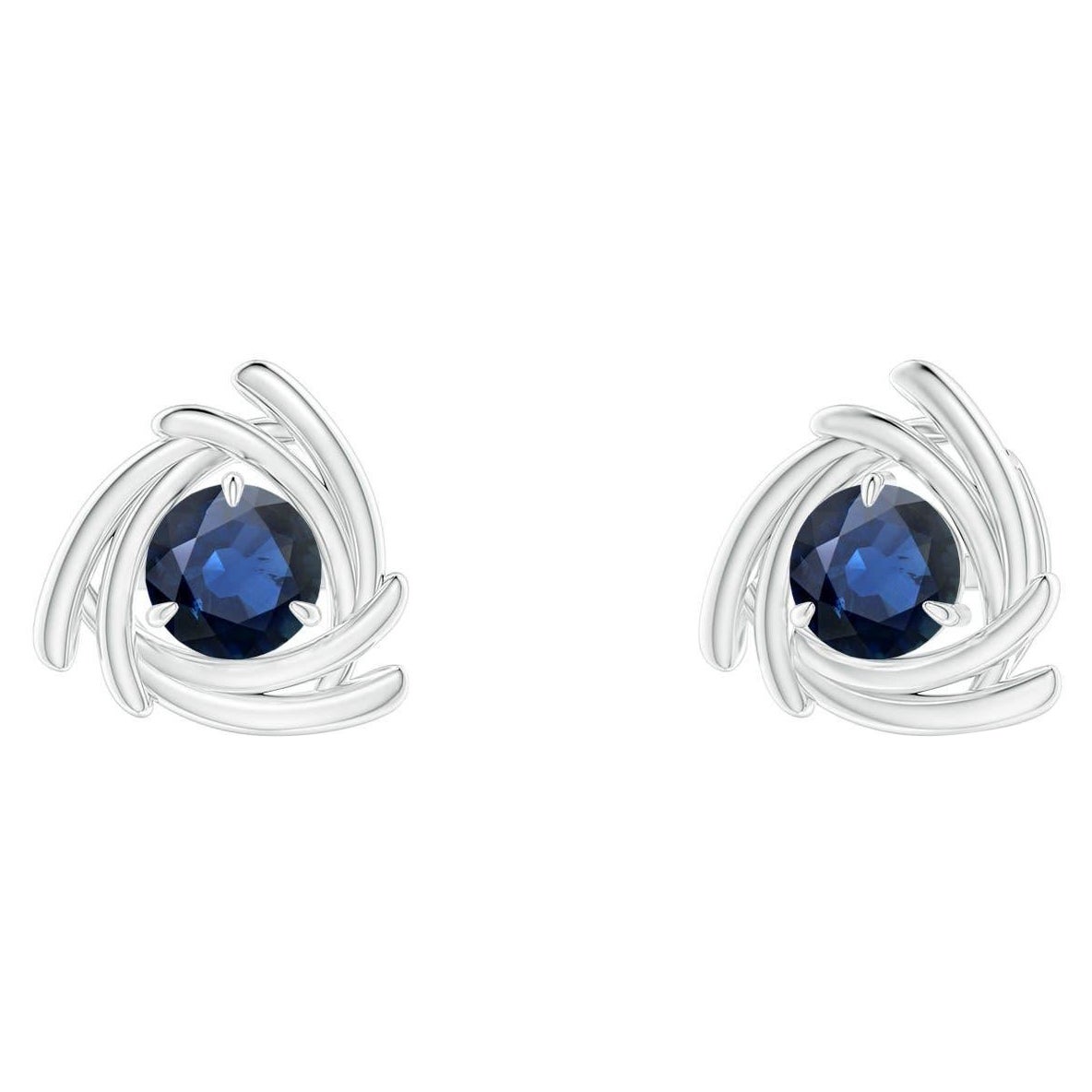 Angara Natural Round Sapphire Trillion Wrap Studs in 14K Solid Gold for Women (clous d
oreilles en or massif 14K pour femmes)