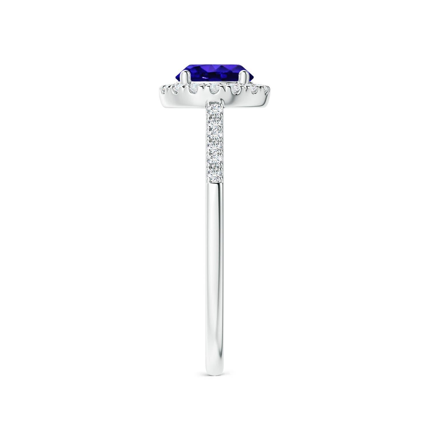 Anello Angara con tanzanite tonda naturale e accenti di diamante in oro massiccio 14 carati In condizioni Nuovo in vendita a Los Angeles, CA