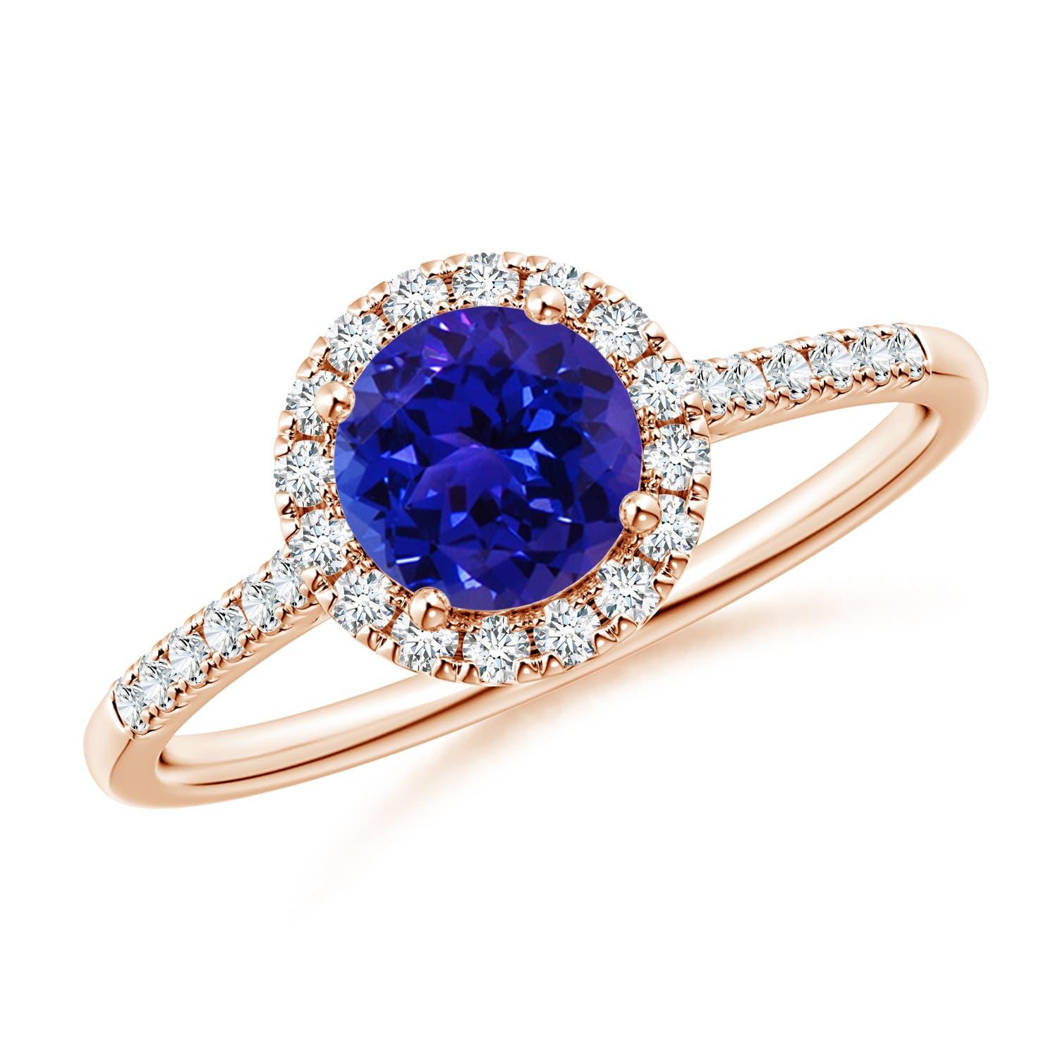 Anello Angara con tanzanite tonda naturale e accenti di diamante in oro massiccio 14 carati in vendita 2