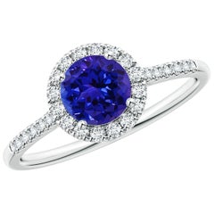 Anello Angara con tanzanite tonda naturale e accenti di diamante in oro massiccio 14 carati
