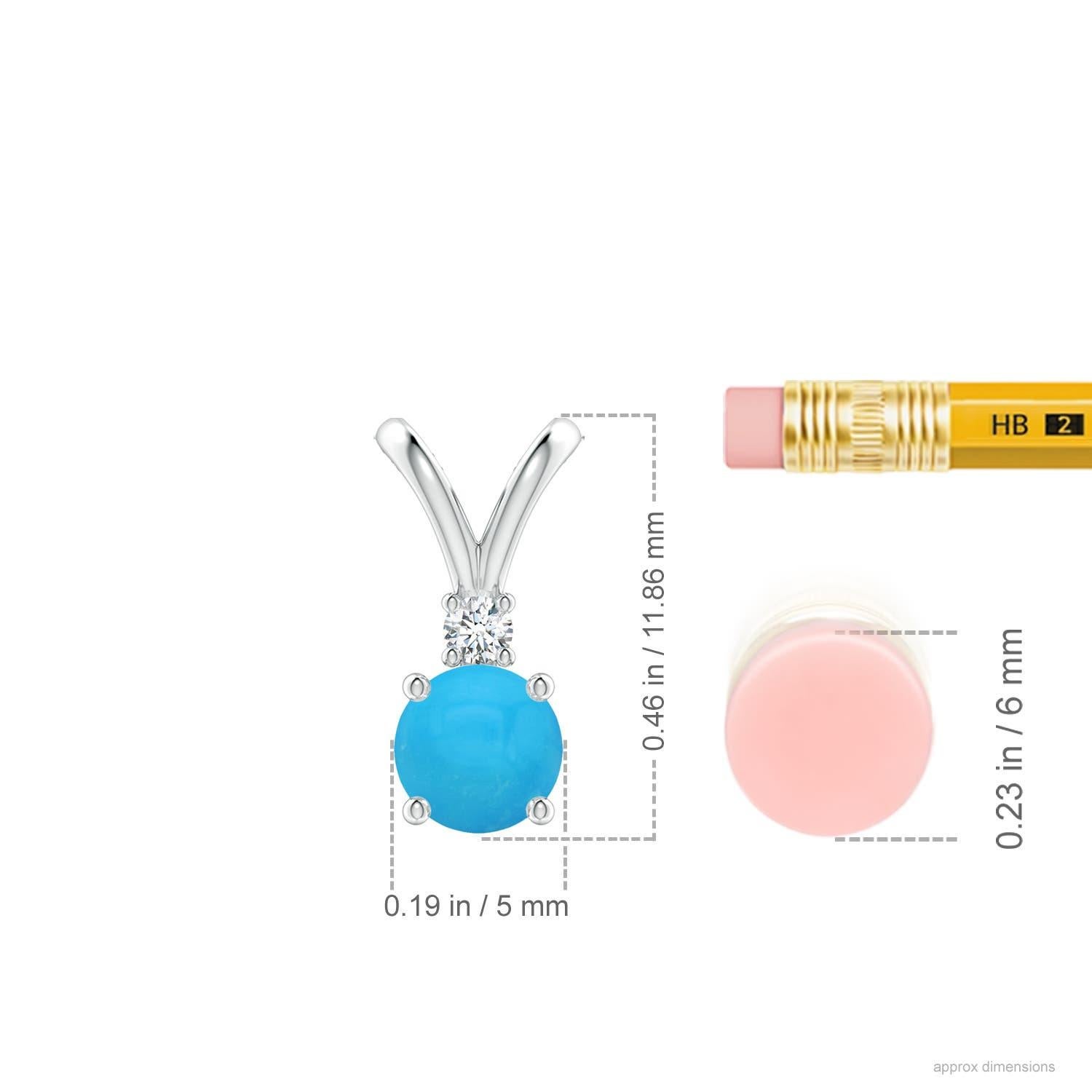 Round Cut Angara Natural Round Turquoise Solitaire V-Bale Pendant with Diamond in 14K Gold For Sale