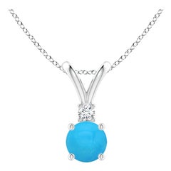 Angara Natural Round Turquoise Solitaire V-Bale Pendant with Diamond in 14K Gold