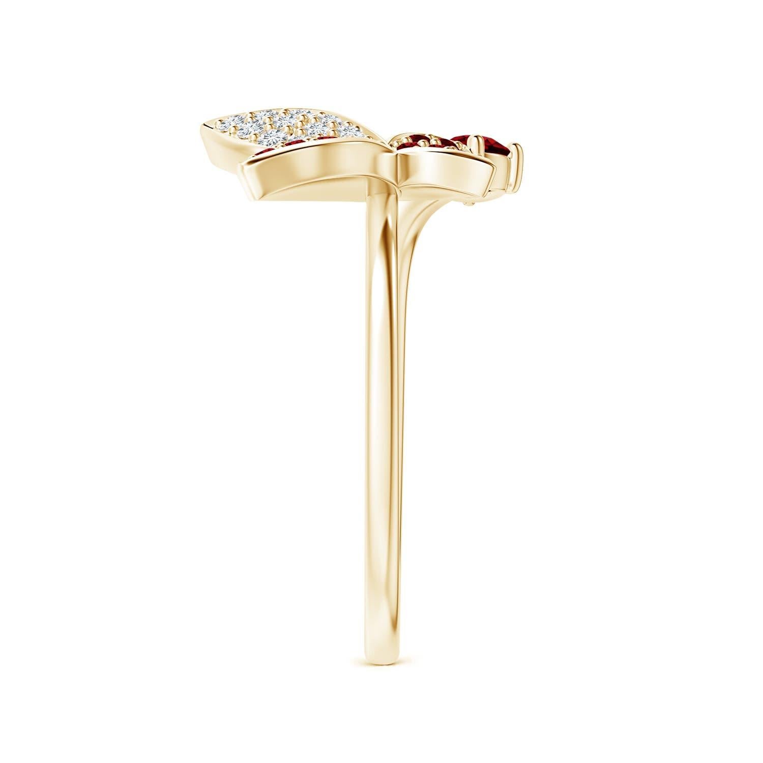 Angara Natural Ruby and Diamond Butterfly Bypass Ring in 14K Solid Gold In New Condition For Sale In Los Angeles, CA