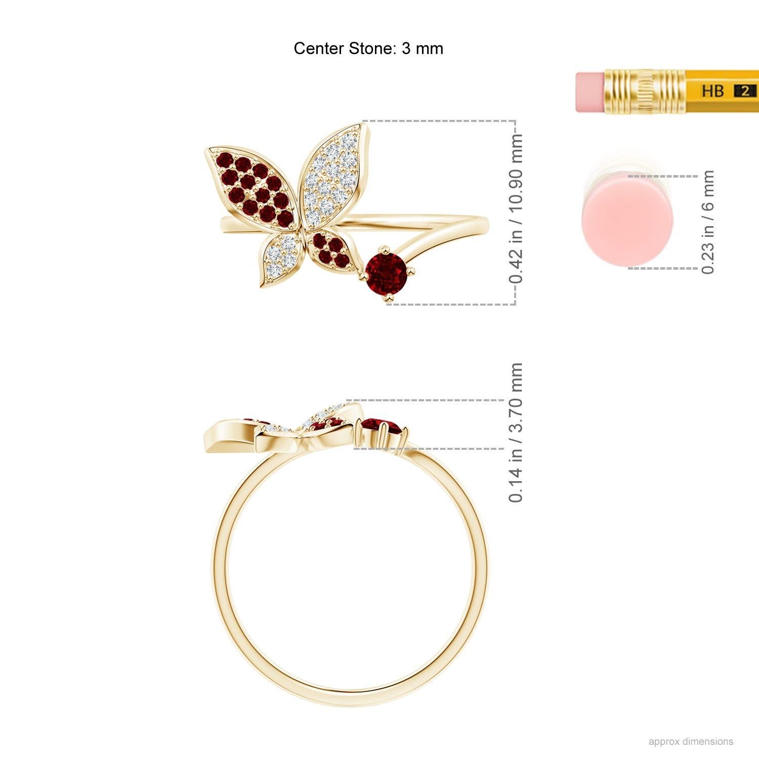 Angara Natural Ruby and Diamond Butterfly Bypass Ring in 14K Solid Gold For Sale 1