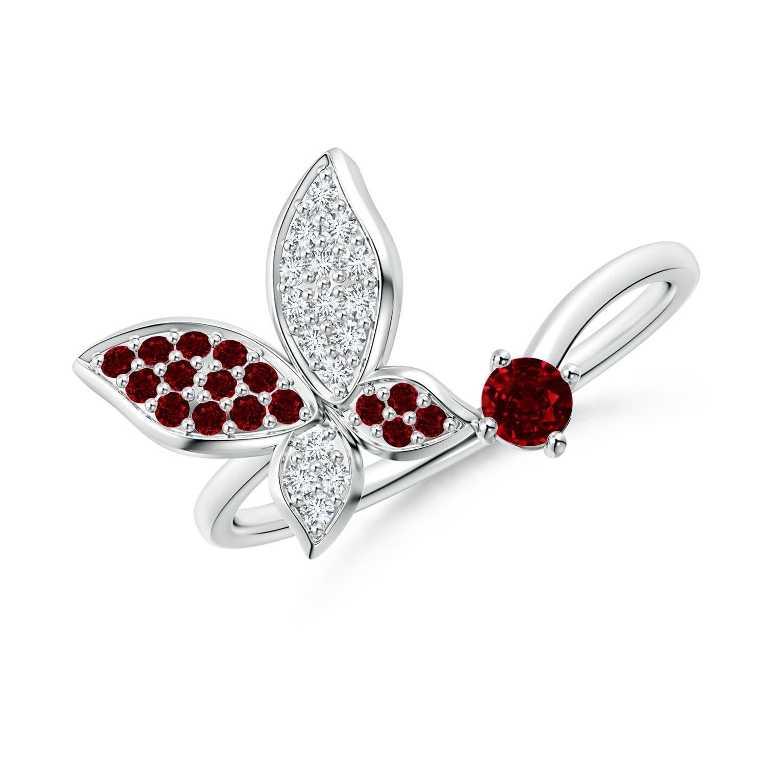 Angara Natural Ruby and Diamond Butterfly Bypass Ring in 14K Solid Gold For Sale 2