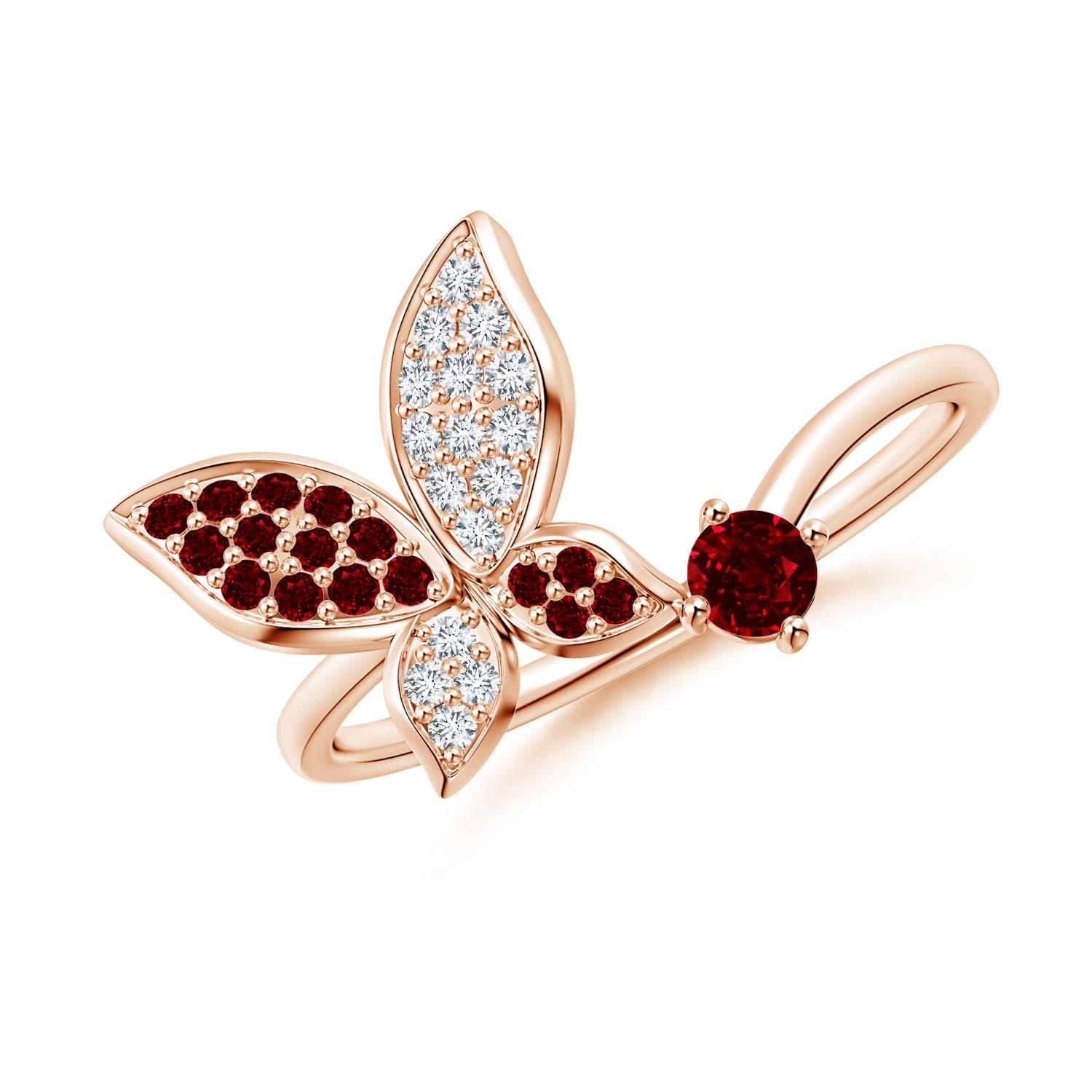 Angara Natural Ruby and Diamond Butterfly Bypass Ring in 14K Solid Gold For Sale 3