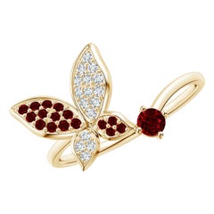 Angara Natural Ruby and Diamond Butterfly Bypass Ring in 14K Solid Gold