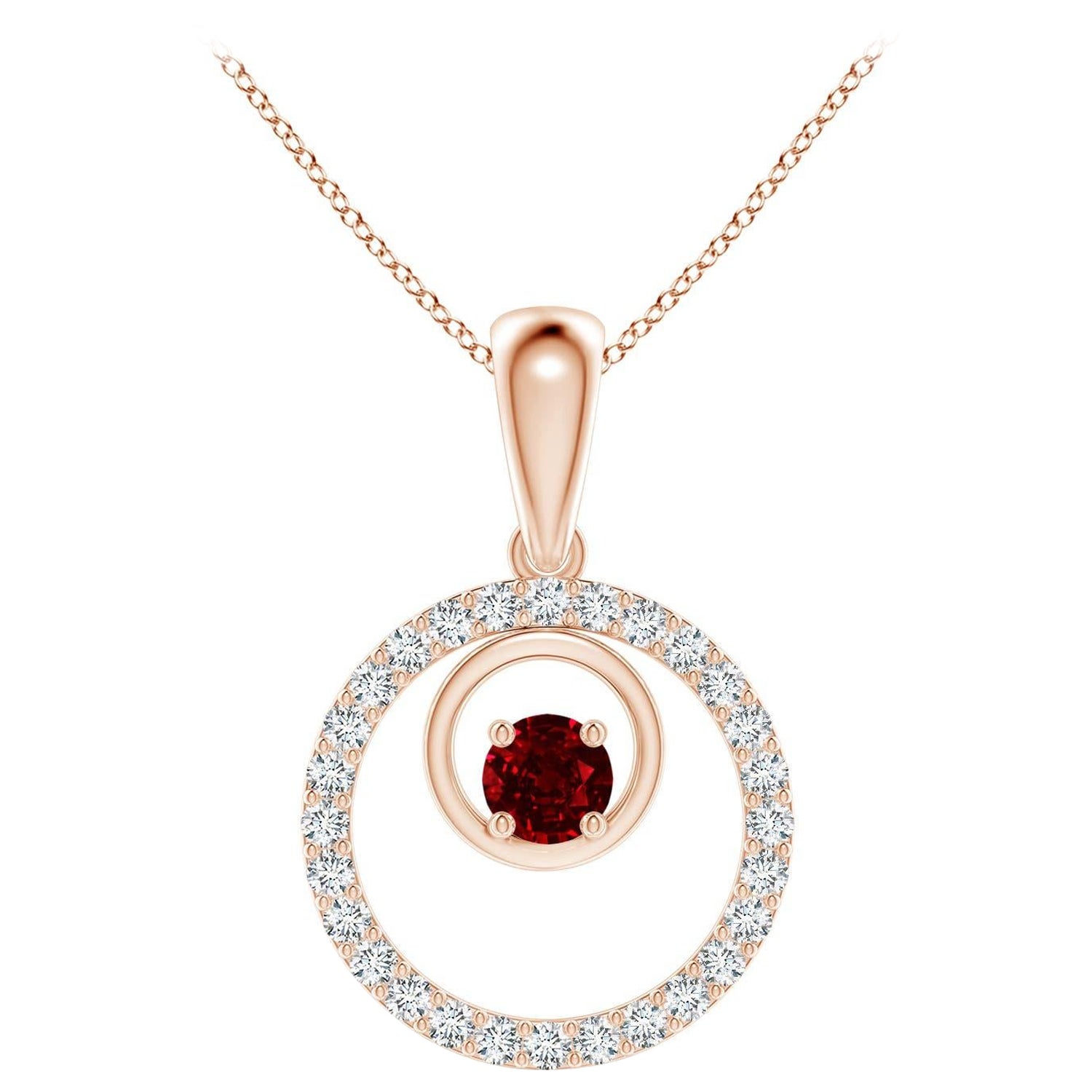 Angara Natural Ruby and Diamond Cancer Circle Pendant in 14K Solid Gold