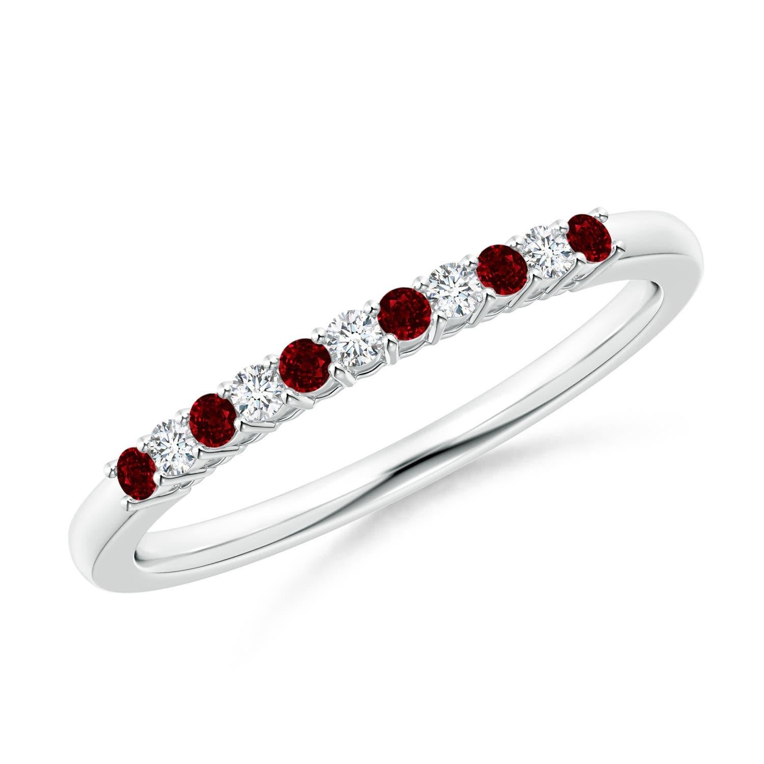 Angara Alianza de media eternidad de oro macizo de 14 quilates con rubí natural y diamantes en venta 1