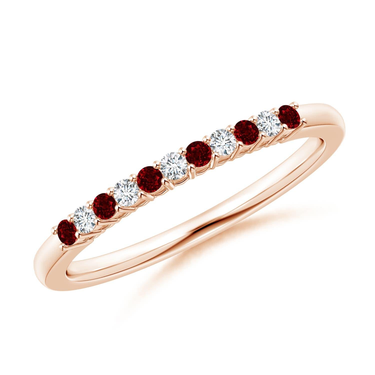 Angara Alianza de media eternidad de oro macizo de 14 quilates con rubí natural y diamantes en venta 2